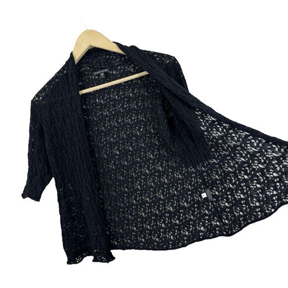 Eileen Fisher Small Wool Cardigan Sweater Crop Black Sheer Crochet Lace Womens - Picture 6 of 12